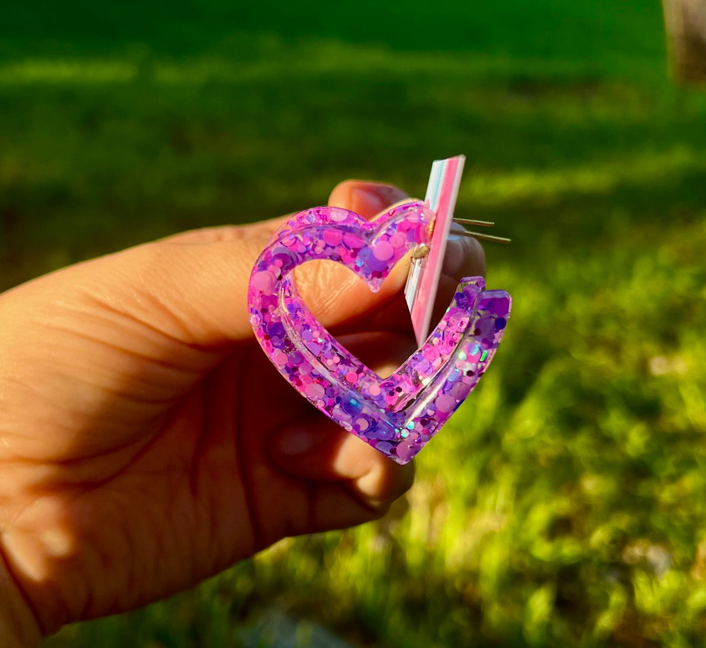 Purple pink heart hoops